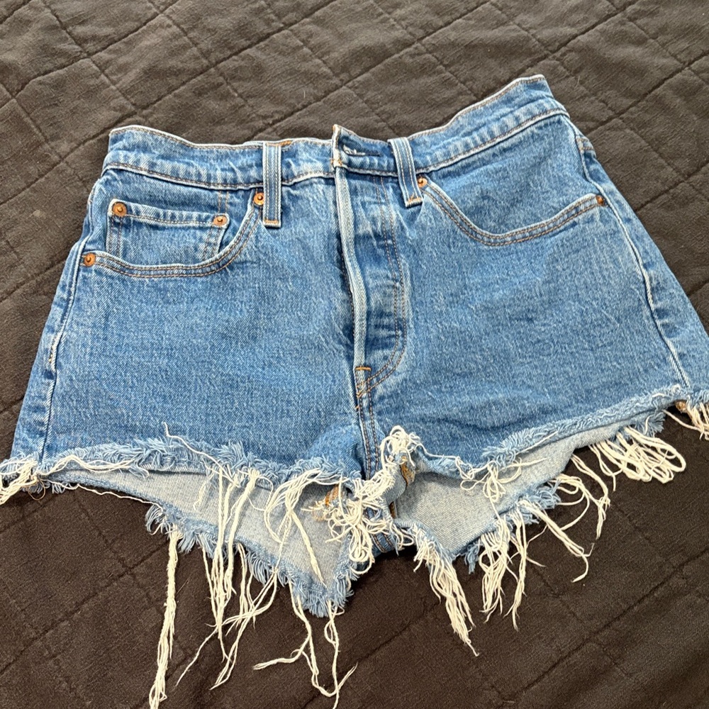 Levi's Blue Frayed Hem Jean Shorts